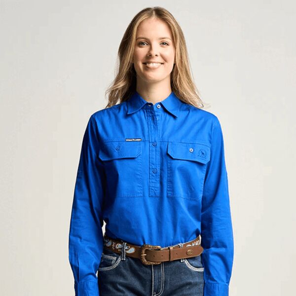 SOMERSET | Womens Half Button Long Sleeve Work Shirt- Royal Thumbnail